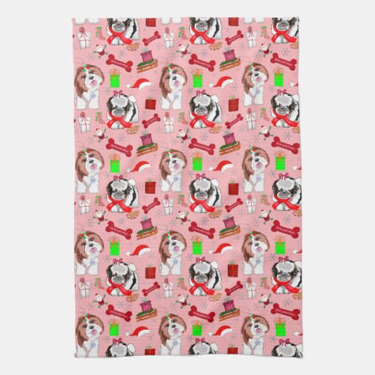 Adorable Christmas Shih Tzu Pattern Geschirrtuch (Vertikal)