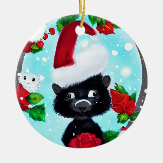 Adorable Christmas Skunk Keramik Ornament (Vorne)