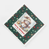 Adorable Christmas snowman with snowflakes kids  Serviette (Ecke)