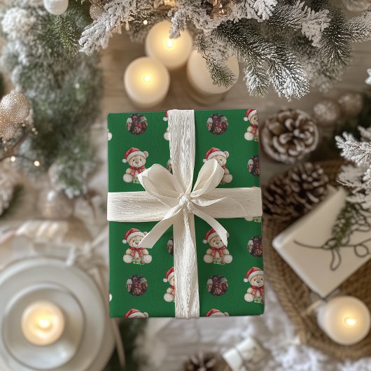 Adorable Christmas Teddy Bär Custom Foto Geschenkpapier