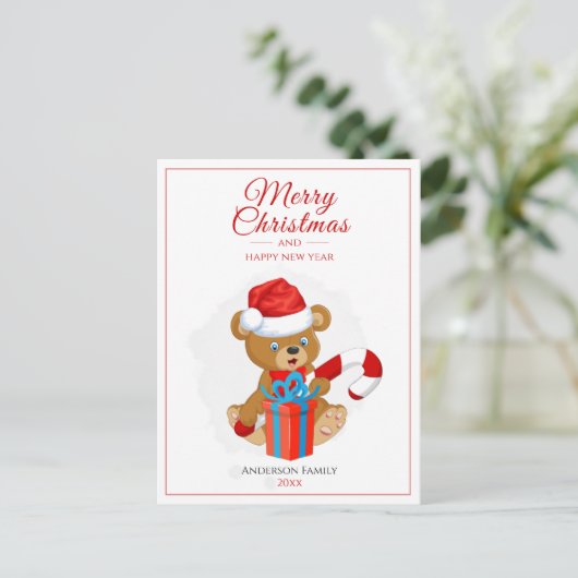 Adorable Christmas Teddy | Personalisierte Weihnac Postkarte (Stehend Vorderseite)