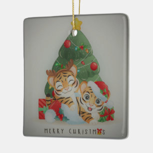 Adorable Christmas Tigers  Keramikornament