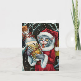 Adorable Christmas Vampire Gray Cat Fairy Karte