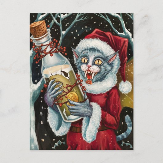 Adorable Christmas Vampire Gray Cat Fairy Postkarte (Vorderseite)