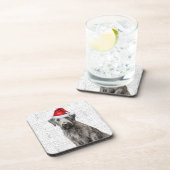 Adorable Christmas Wolfhound Dog Woof Word Art Getränkeuntersetzer (Rechte Seite)