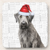 Adorable Christmas Wolfhound Dog Woof Word Art Getränkeuntersetzer (Vorderseite)