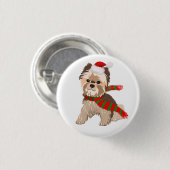 Adorable Christmas Yorkie in Weihnachtsmannmütze B Button (Vorne & Hinten)