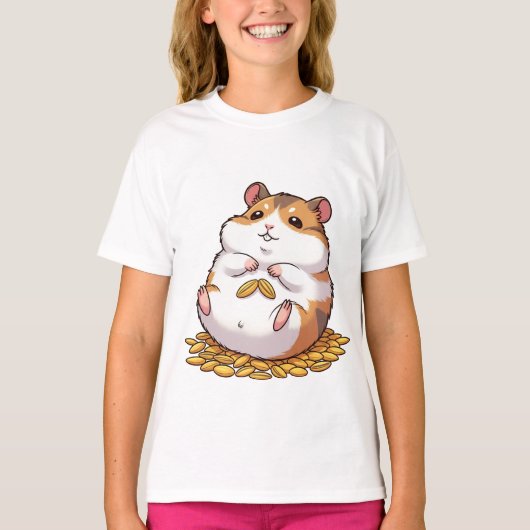 Adorable Chubby Hamster Sitting on Pile of Seeds T-Shirt (Vorderseite)
