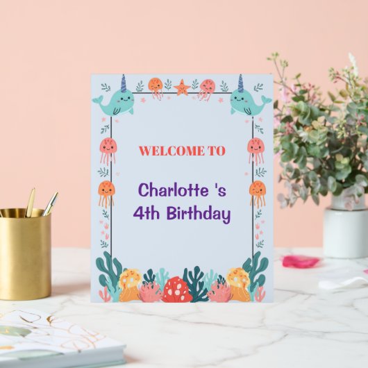 Adorable Chubby Narwhal Whale fish Seamless Sea Li Acrylschild (Hochzeit)