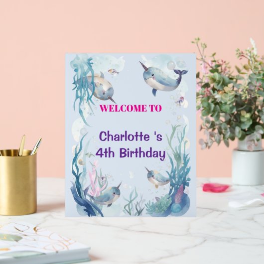 Adorable Chubby Narwhal Whale fish Seamless Sea Li Acrylschild (Hochzeit)