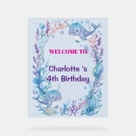 Adorable Chubby Narwhal Whale fish Seamless Sea Li Acrylschild