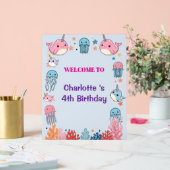 Adorable Chubby Narwhal Whale fish Seamless Sea Li Acrylschild (Hochzeit)