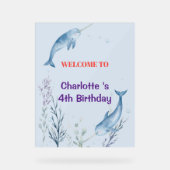 Adorable Chubby Narwhal Whale fish Seamless Sea Li Acrylschild (Vorderseite)