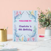 Adorable Chubby Narwhal Whale fish Seamless Sea Li Acrylschild (Hochzeit)