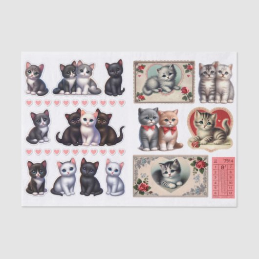 Adorable Collection Cat & Kitten Ephemera Seidenpapier (Vorderseite)