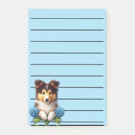 Adorable Collie Welpe mit blauen Blumen Post-it Klebezettel