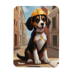 Adorable Construction Worker Hund Niedliche Welpen Magnet