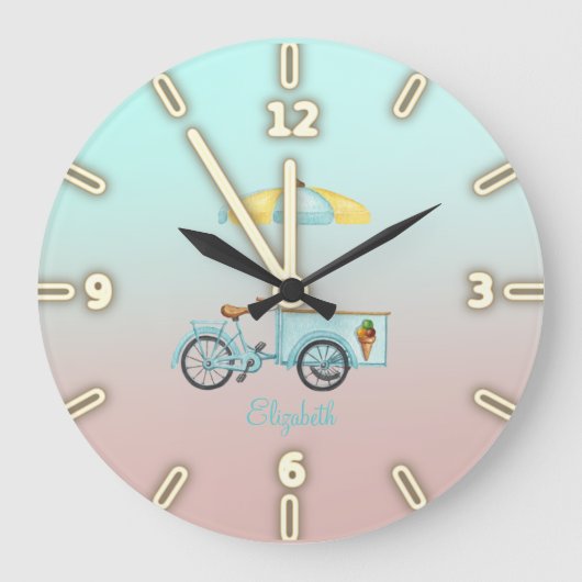 Adorable Cool Ice Cream Bicycle Große Wanduhr (Vorderseite)