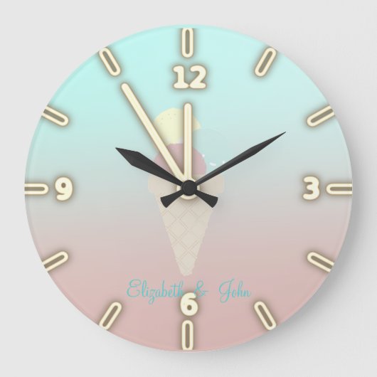 Adorable Cool Ice Creme Cones - Personalisiert Große Wanduhr (Vorderseite)