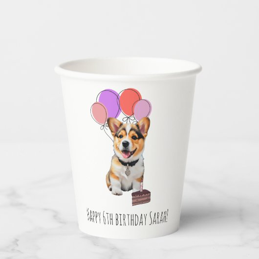 Adorable Corgi Birthday Cup Customizable Pappbecher (Vorderseite)