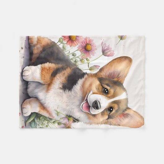Adorable Corgi Puppy Dog Fleecedecke (Vorderseite (Horizontal))