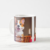 Adorable Corgi Welpe in Basket Individuelle Name D Kaffeetasse (Vorderseite Links)