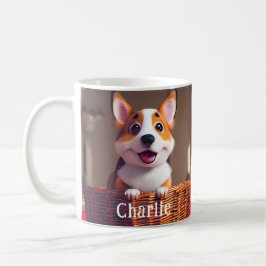 Adorable Corgi Welpe in Basket Individuelle Name D Kaffeetasse