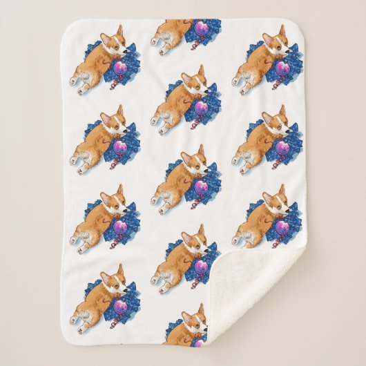 Adorable Corgi Welpen Weihnachten Sherpadecke (Vorderseite)