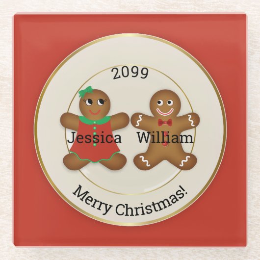 Adorable Couple Gingerbrot Ornament w Year Glasuntersetzer (Vorderseite)