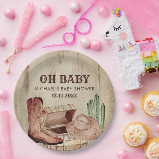 Adorable Cowboy Baby Shower Western Boots Pappteller (Party)