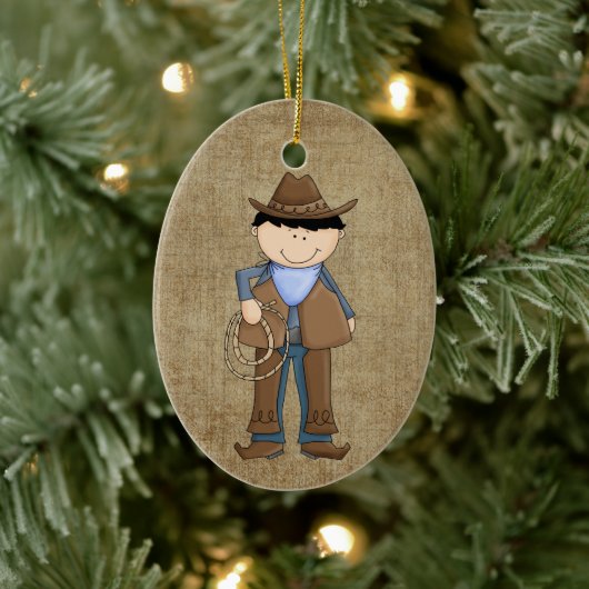 Adorable Cowboy Weihnachts-Keramik Ornament (Baum)