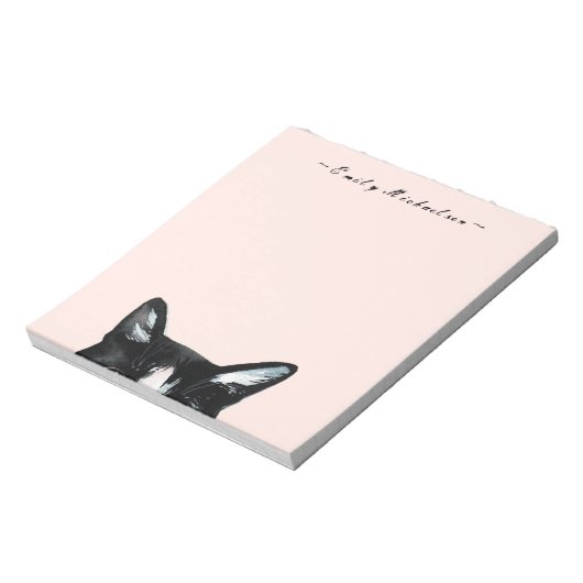 Adorable Curious Peeking Cat and Add Name Notizblock (Rotiert)