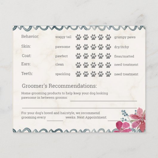Adorable Custom Dog Grooming Report Card Flyer (Hinten)