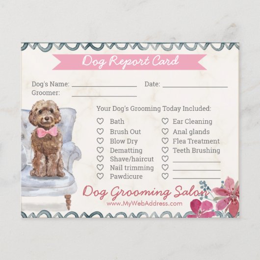 Adorable Custom Dog Grooming Report Card Flyer (Vorne)