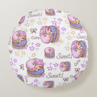 Adorable cute donut baby girl pattern White purple Rundes Kissen