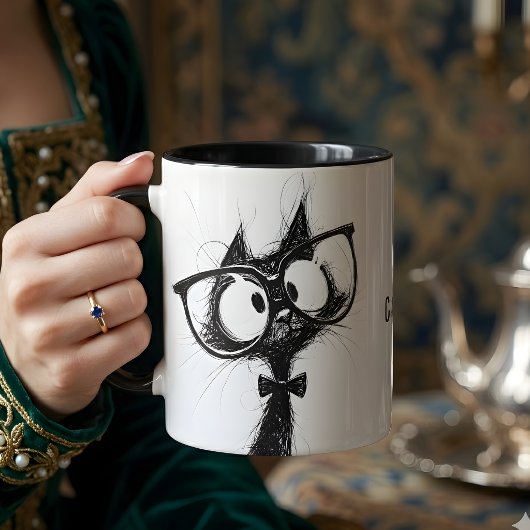 Adorable Cute Nerd Cat with Glasses Mug Tasse
