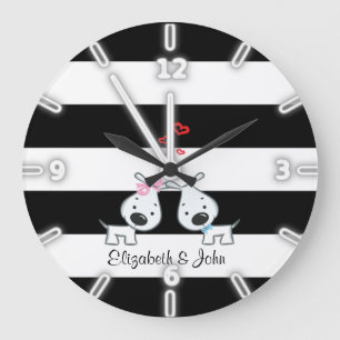 Adorable Cute ,Striped,Dogs In Love-Personalized Große Wanduhr