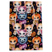 Adorable Cute Watercolor Halloween Kittens Mittlere Geschenktüte (Vorderseite)