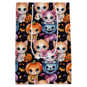 Adorable Cute Watercolor Halloween Kittens Mittlere Geschenktüte (Rückseite)