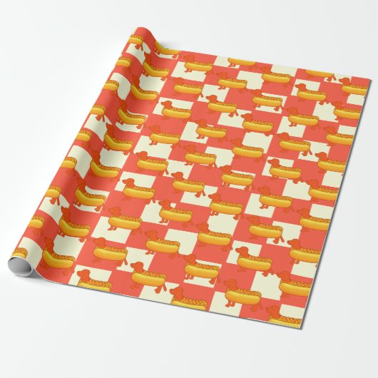 Adorable Dackel Hot Dog Geschenkpapier (Ungerollt)