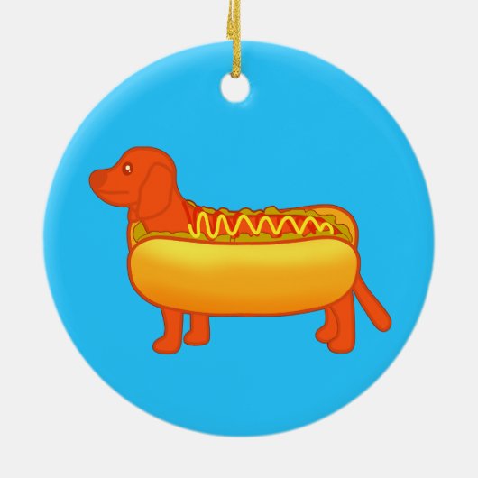 Adorable Dackel Hot Dog Keramik Ornament (Hinten)