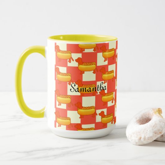 Adorable Dackel Hot Dog Tasse (Mit Donut)