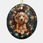 Adorable Dackel Hund Weihnachtsbaumleuchten Keramik Ornament (Links)