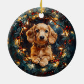 Adorable Dackel Hund Weihnachtsbaumleuchten Keramik Ornament (Hinten)