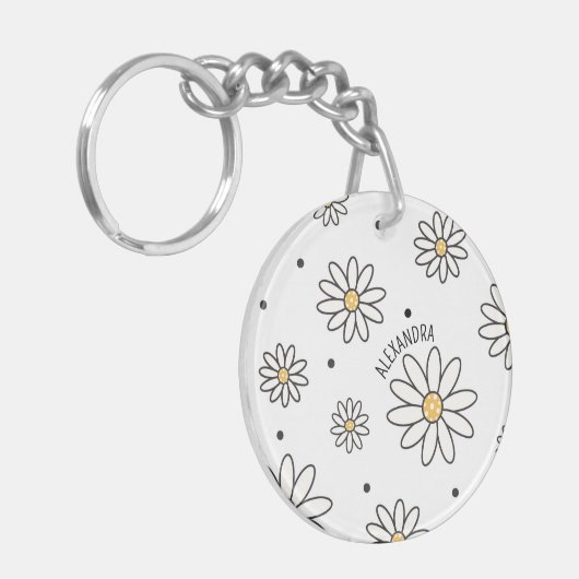Adorable Daisis and Dots Personalisierter Name Schlüsselanhänger (Vorderseite links)