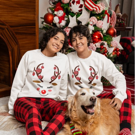 Adorable Deer Face & Ornaments on Antlers Women's Sweatshirt