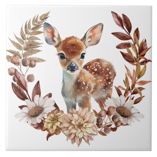 Adorable Deer Faer Autumn Kreath Fliese (Vorderseite)