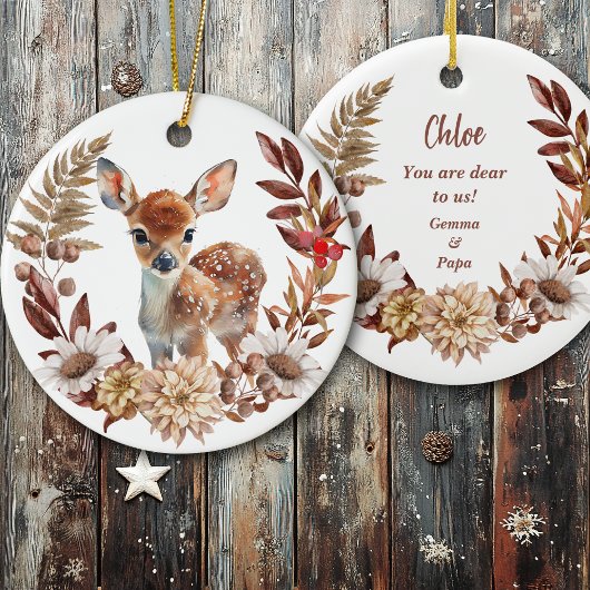 Adorable Deer Fawn Wreath Enkeltochter Keramik Ornament