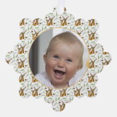 Adorable Deer Pattern Baby's First Christmas Foto Ornament Karte (Vorderseite)
