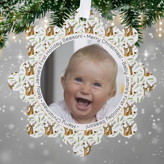 Adorable Deer Pattern Baby's First Christmas Ornament Karte
